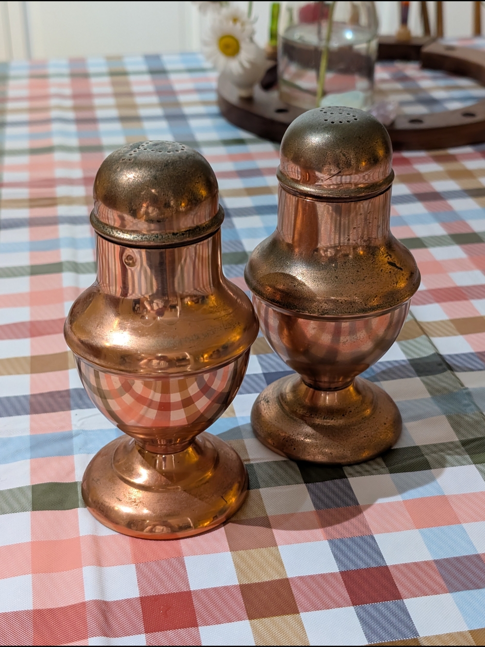 Antique Copper Large Salt and Pepper Shaker Pair